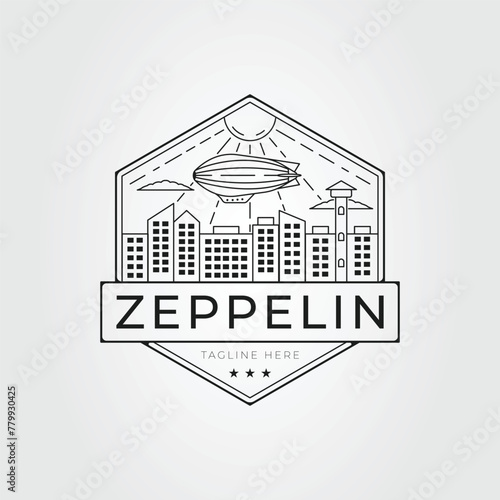 flying zeppelin aircraft or plane in the city logo vector illustration design © rizka arishandy