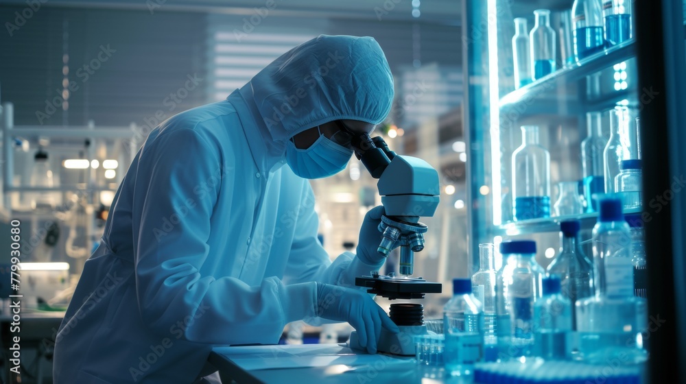 Research scientist working on experiment in a biochemistry lab Research scientist working on experiment in a biochemistry lab