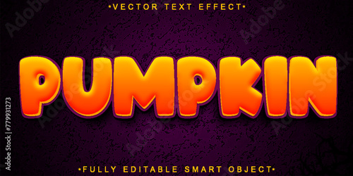 Cartoon Orange Pumpkin Vector Fully Editable Smart Object Text Effect