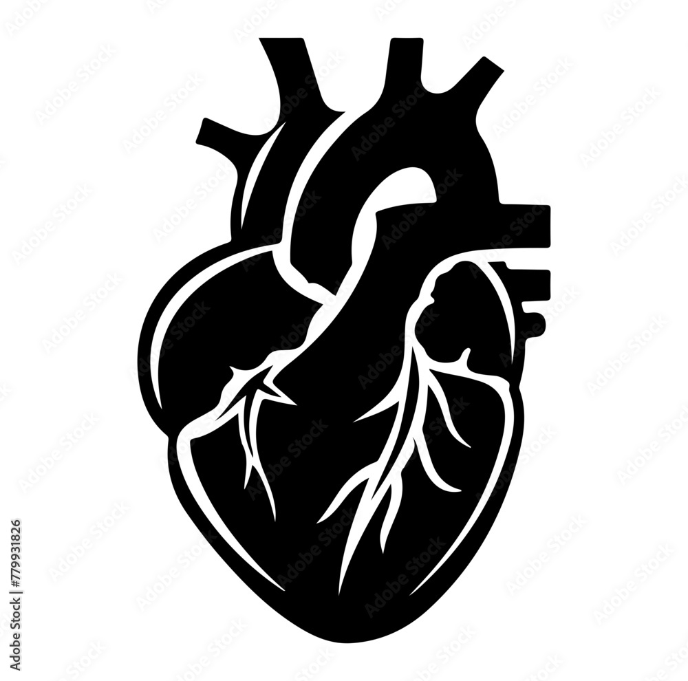 Obraz premium Human heart organ with aorta and arteries flat vector icon