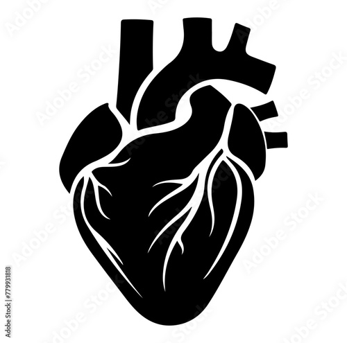 Human heart organ with aorta and arteries flat vector icon