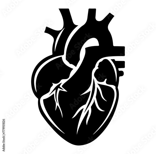 Human heart organ with aorta and arteries flat vector icon