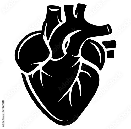 Human heart organ with aorta and arteries flat vector icon