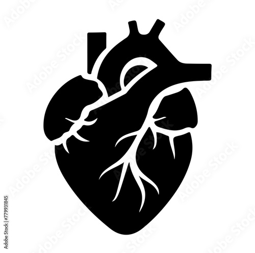 Human heart organ with aorta and arteries flat vector icon