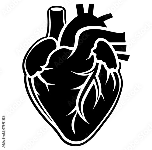 Human heart organ with aorta and arteries flat vector icon