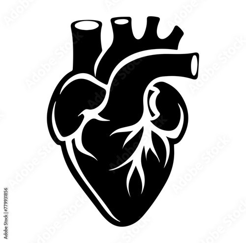 Human heart organ with aorta and arteries flat vector icon