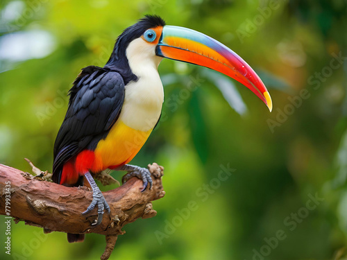 Multi colored toucan perched on branch Generated by AI.