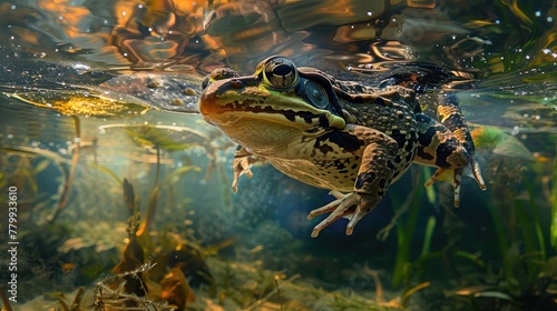 frog gracefully dives beneath the surface of a pond, disappearing into the cool depths below.
