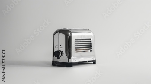 Modern stainless steel toaster on a minimalist background