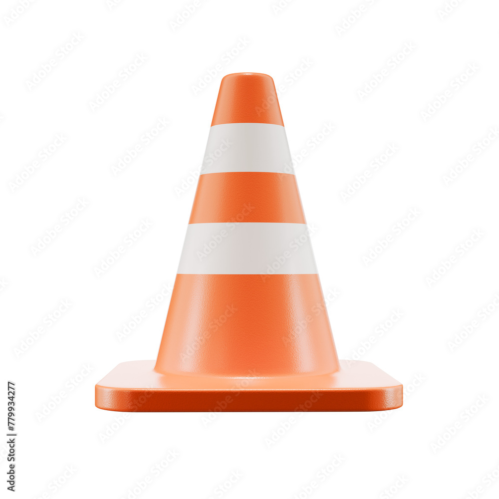 orange 3d traffic cone with white stripes, on transparent background orange 3d traffic cone with white stripes, on transparent background