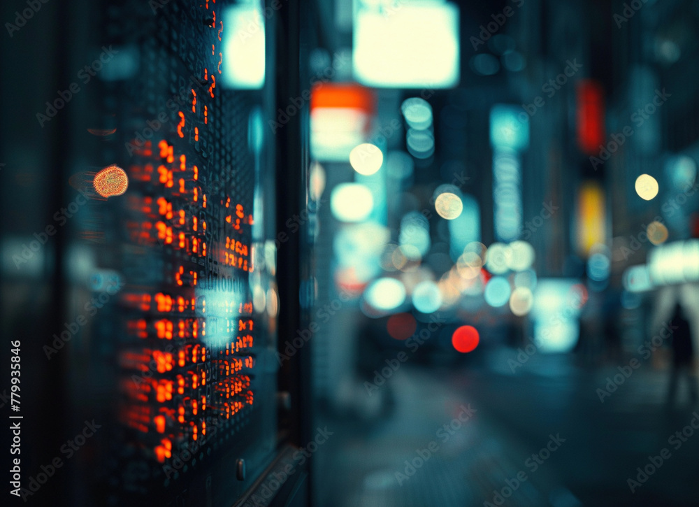 Illuminated Stock Market Display Board at Night Close-Up Illuminated Stock Market Display Board at Night Close-Up
