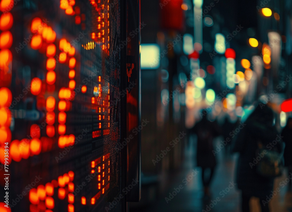 Close-Up of Stock Market Display on a Bustling Night Street Close-Up of Stock Market Display on a Bustling Night Street