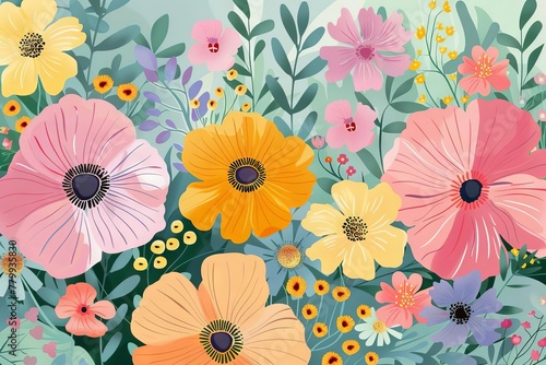 Pastel floral background celebrating Women s History Month  colorful spring flowers illustration