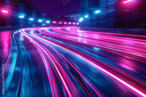 Pink and Blue Neon Speed Lines, Abstract Motion Blur Effect, Futuristic Technology Background, Digital Illustration