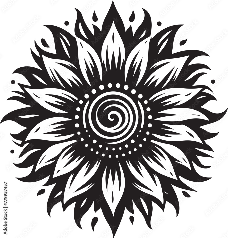 Black sunflower vector logo design concept in white background