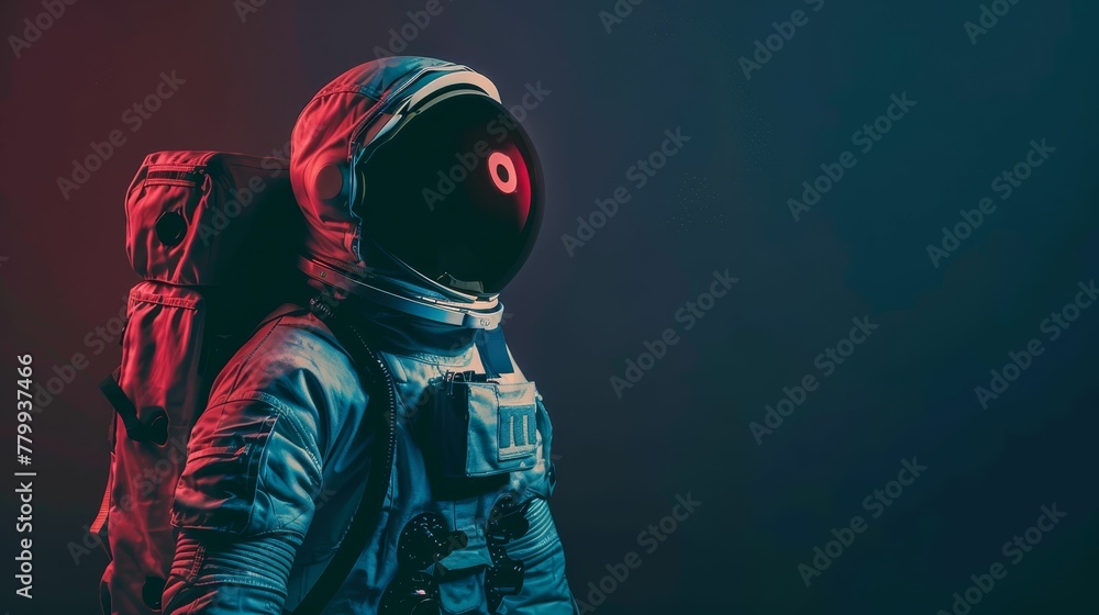 unrecognizable astronaut in protective Extravehicular Mobility Unit with backpack and reflecting helmet unrecognizable astronaut in protective Extravehicular Mobility Unit with backpack and reflecting helmet