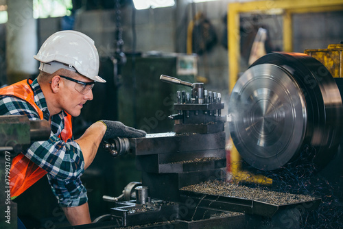 Quadro su tela Male engineer metalworker industrial experienced operator technician worker in s