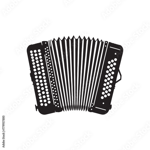Melodic Creation: Detailed Accordion Silhouette, Accompanied by Minimalist Vector Rendering, Accordion Illustration - Minimallest Accordion Vector