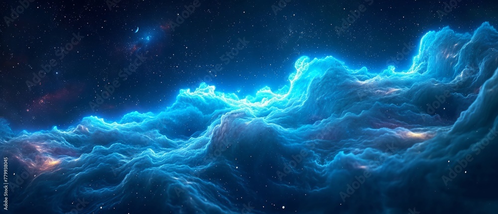 electric blue waves from deep space, dark background