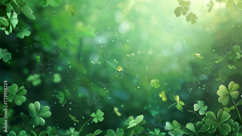 background with falling clover leaves photo