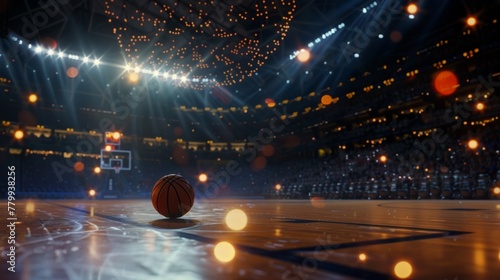 Basketball ball in the center of the stadium basketball arena