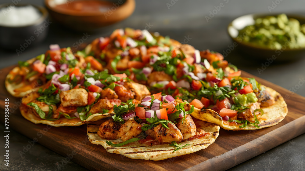 Delicious Grilled Chicken Tacos with Fresh Vegetables and Guacamole Delicious Grilled Chicken Tacos with Fresh Vegetables and Guacamole