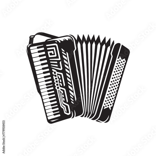 Harmonic Art: Magnificent Accordion Silhouette, Illustrated and Vectorized with Precision, Accordion Illustration - Minimallest Accordion Vector