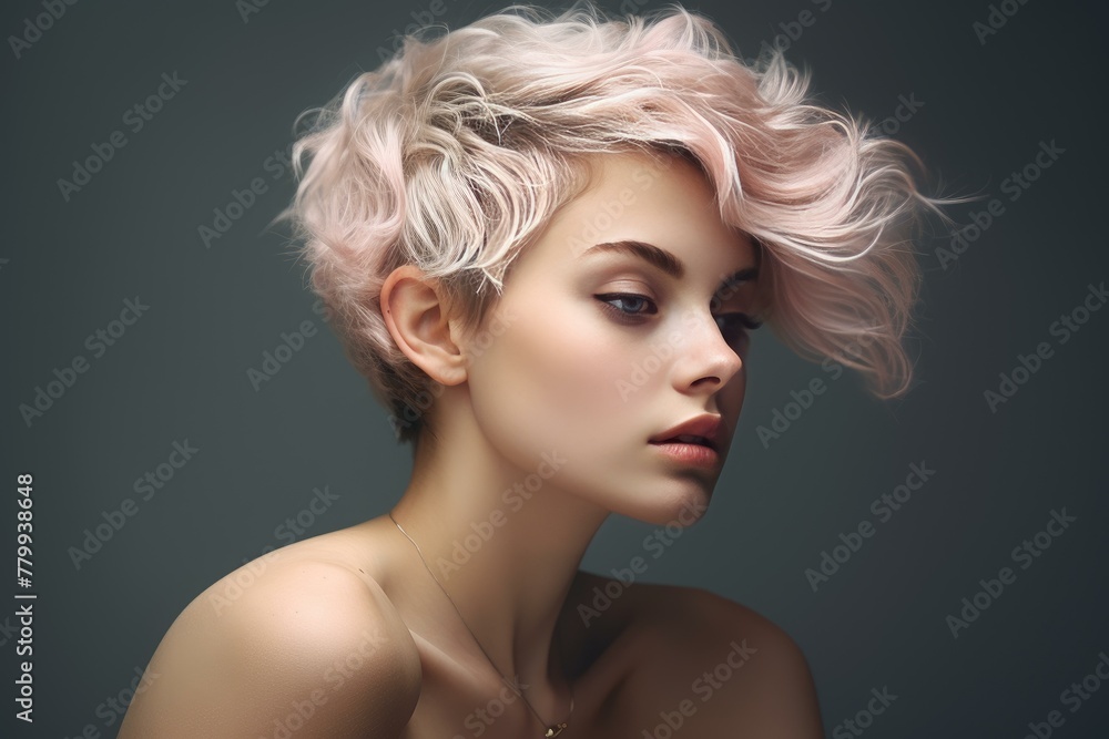 Attractive Short haircut stylish lady portrait. Sexy vogue chic nature beauty. Generate Ai Attractive Short haircut stylish lady portrait. Sexy vogue chic nature beauty. Generate Ai