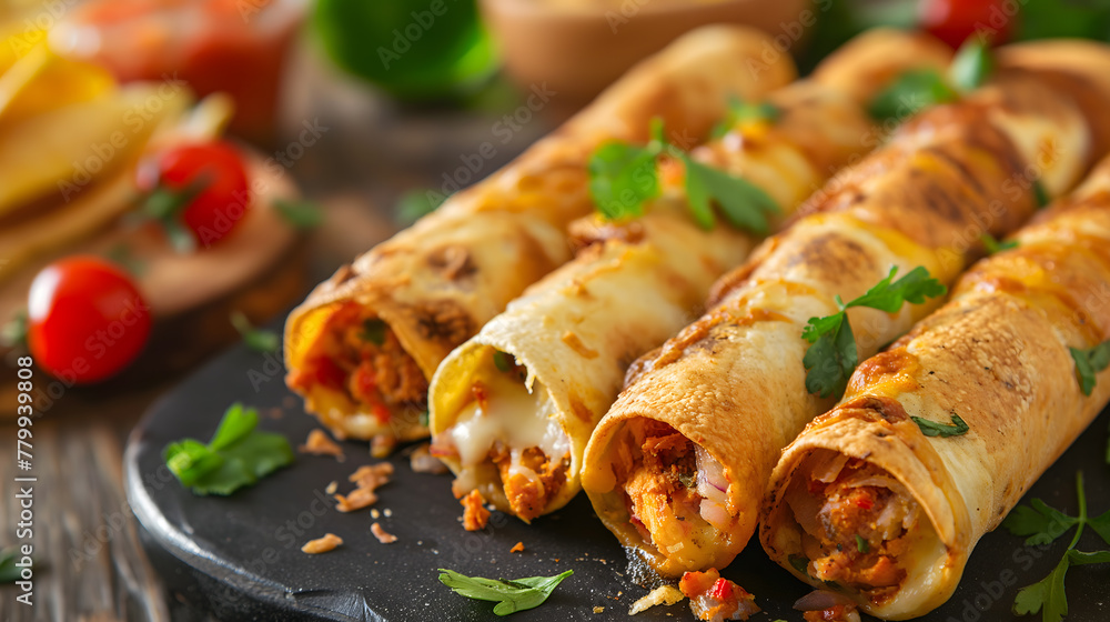 Delicious Cheesy Chicken Enchiladas Served with Fresh Toppings Delicious Cheesy Chicken Enchiladas Served with Fresh Toppings