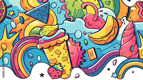 Pop summer banner in doodle style illustrations