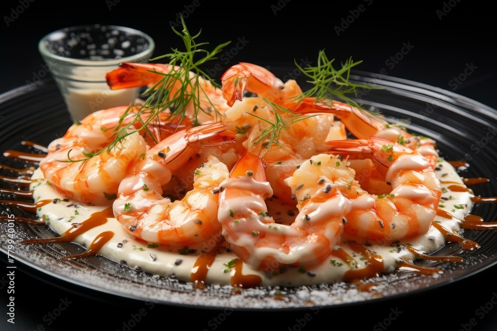 Appetizing Shrimp spicy sauce dish. Chinese food. Generate Ai Appetizing Shrimp spicy sauce dish. Chinese food. Generate Ai