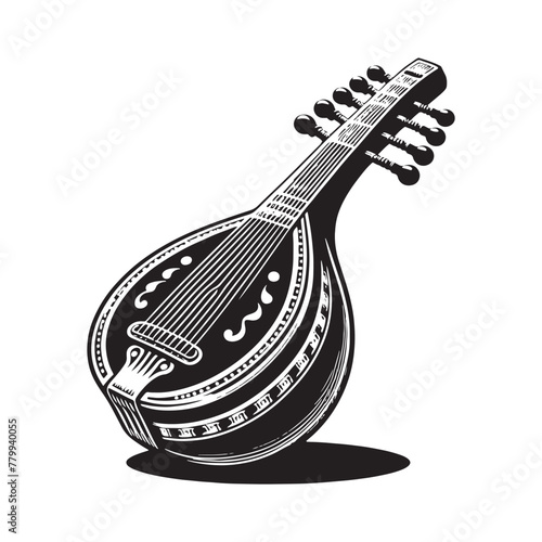 Harmonic Heritage: Dynamic Baglama Silhouette, Crafted with Precision in Illustration and Vector Design, Baglama Illustration - Minimallest Baglama Vector
