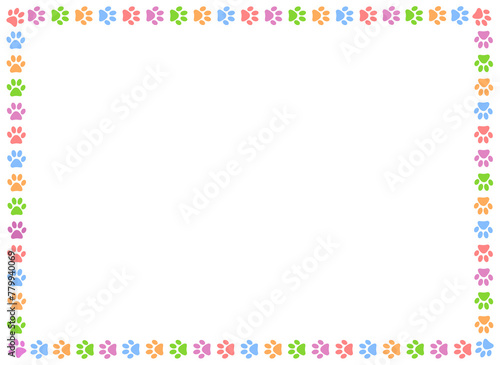 Colorful pastel paw prints pets frame with blank space for text vector design template.