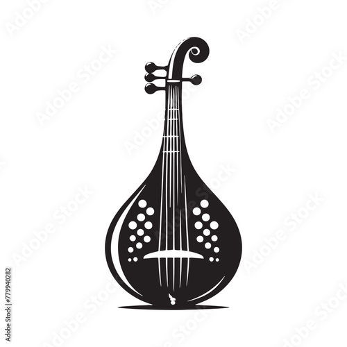 Melody Unleashed: Intricate Baglama Silhouette Illustration, Accompanied by Sleek Vector Design, Baglama Illustration - Minimallest Baglama Vector