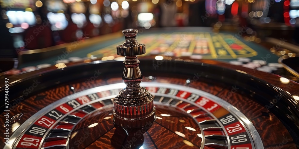 Excitement fills the air as players gather around a roulette table in a vibrant casino at night Excitement fills the air as players gather around a roulette table in a vibrant casino at night