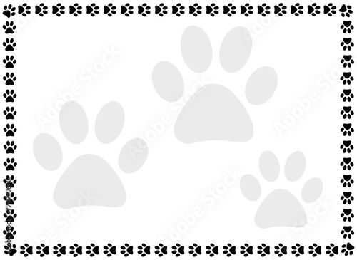 Black footprint pawprints dog or cat frame border white empty space for text.