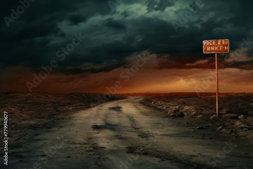 Global Signboard desert sandy road. Nature sand. Generate Ai photo