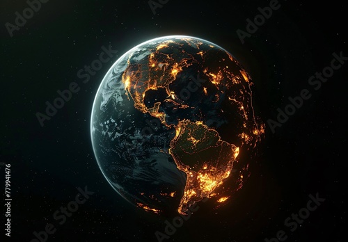 a planet earth with orange lights