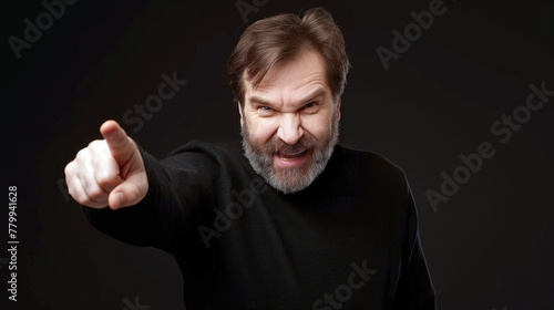 Pointing the Blame, Visual Cue that Demands Attention, Angry Man Points Finger at Camera, Generative AI