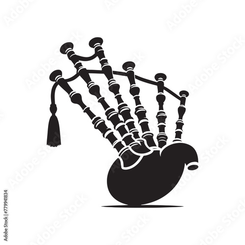 Artistic Rendition: Detailed Bagpipes Silhouette Music Instrument, Enhanced with Bagpipes Illustration - Minimallest Bagpipes Vector
