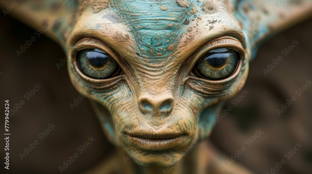 A close up of a statue with large eyes and ears, AI A close up of a statue with large eyes and ears, AI