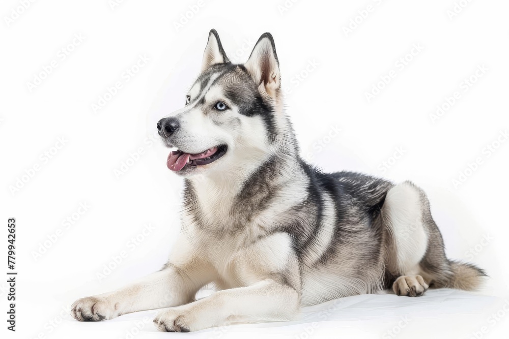 Smiling Adult Siberian Husky Dog Posing Proudly, Pedigree Breed Isolated on White Smiling Adult Siberian Husky Dog Posing Proudly, Pedigree Breed Isolated on White