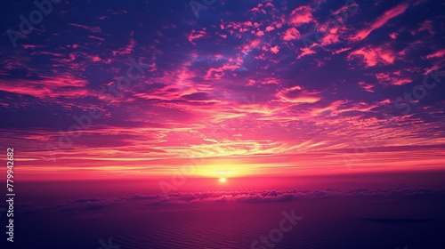 A view of a beautiful sunset over the ocean with clouds  AI