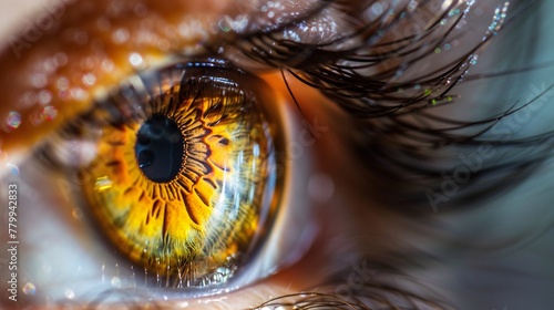 close up of a yellow eye photo