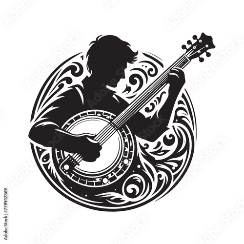 Musical Harmony: Captivating Banjo Silhouette, Crafted with Precision in Illustration and Vector, Banjo Illustration - Minimallest Banjo Vector
