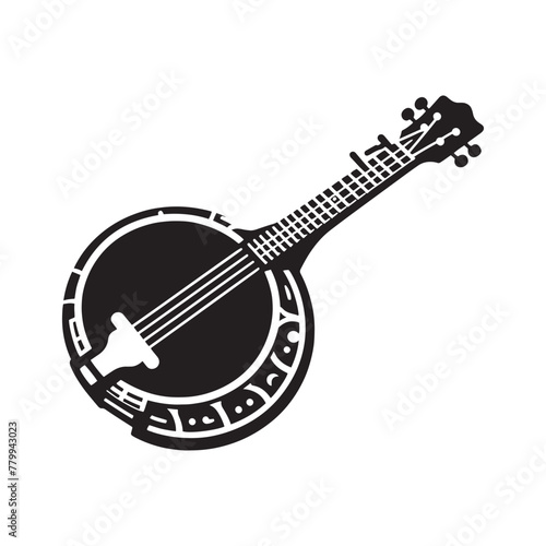 Rhythmic Serenade: Exquisite Banjo Silhouette, Illustrated and Vectorized with Minimal Detail, Banjo Illustration - Minimallest Banjo Vector