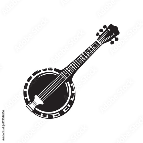 Stringed Instrument Art: Detailed Banjo Silhouette, Illustrated and Vectorized with Precision, Banjo Illustration - Minimallest Banjo Vector
