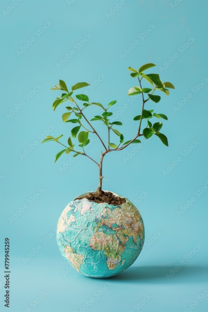 Paper Mache Earth Sprouting New Life - A Vision of Regrowth through Generative AI