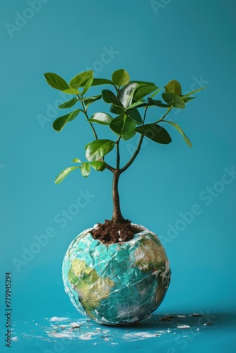 Paper Mache Earth Sprouting New Life - A Vision of Regrowth through Generative AI