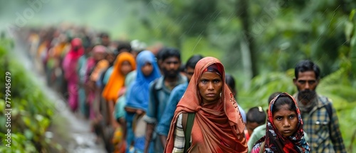A Journey of Endurance: Rohingya Exodus to Bangladesh. Concept Refugee Crisis, Humanitarian Aid, Impact of Conflict, Global Migration, Resilience and Hope